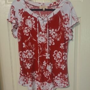 Diana Bell Floral Red‎ and White Women's Top